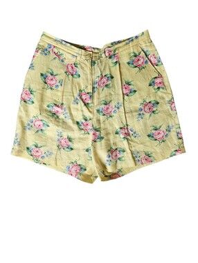 LAUREN RALPH LAUREN  Floral Linen Yellow Pink Rose High Rise Shorts | SZ 16W